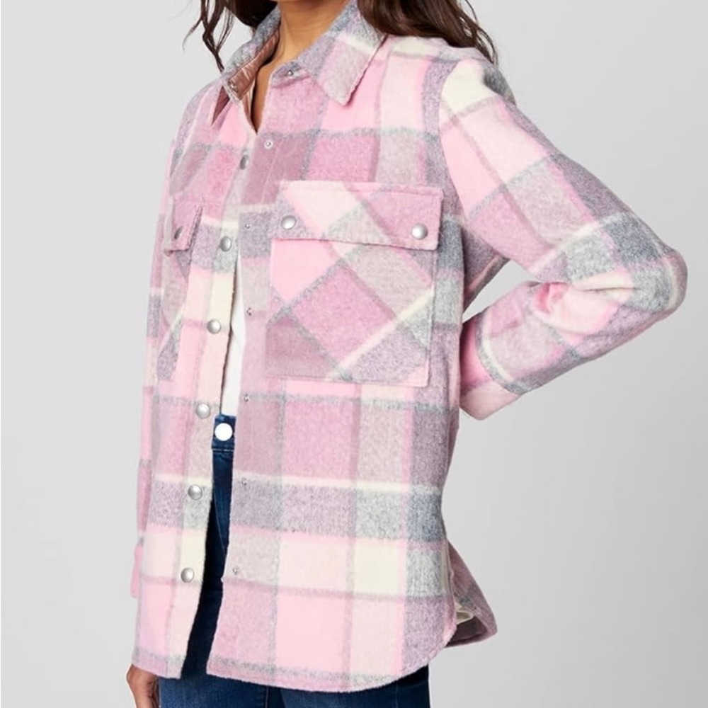 Blank NYC Pink and Gray Plaid Utility Jacket
